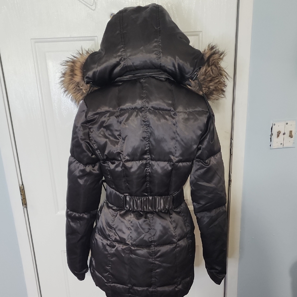 Laundry By Shelli Segal Dark Puffer Jacket with Faux Fur Trim - Picture 7 of 14